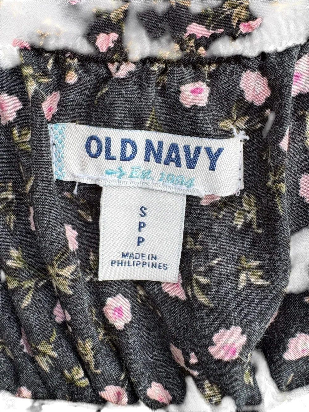 Old Navy Black Floral Lace-Trim Chemise with Pink Print